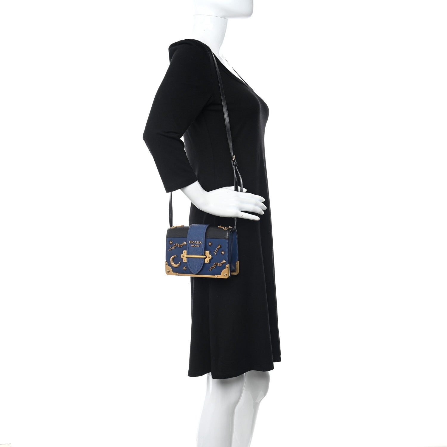 Prada City Calf Saffiano Astrology Cahier Bag Bluette Black 2 of 9