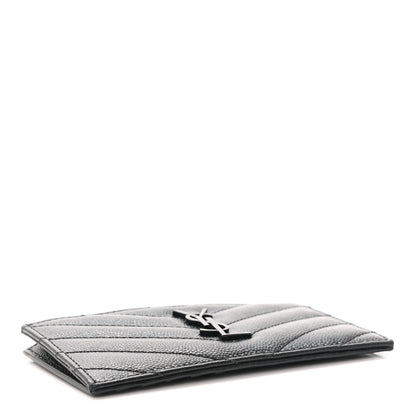 Saint Laurent Grain De Poudre Matelasse Chevron Monogram Fragments Zippered Card Case Black 4 of 8