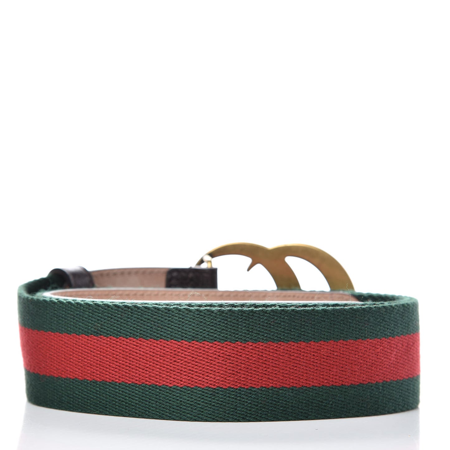 Nylon Textured Calfskin Double G Web 40mm Belt 85 34 Green Red Dark Cocoa