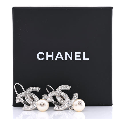 Chanel Baguette Crystal Pearl CC Drop Earrings Silver 5 of 5