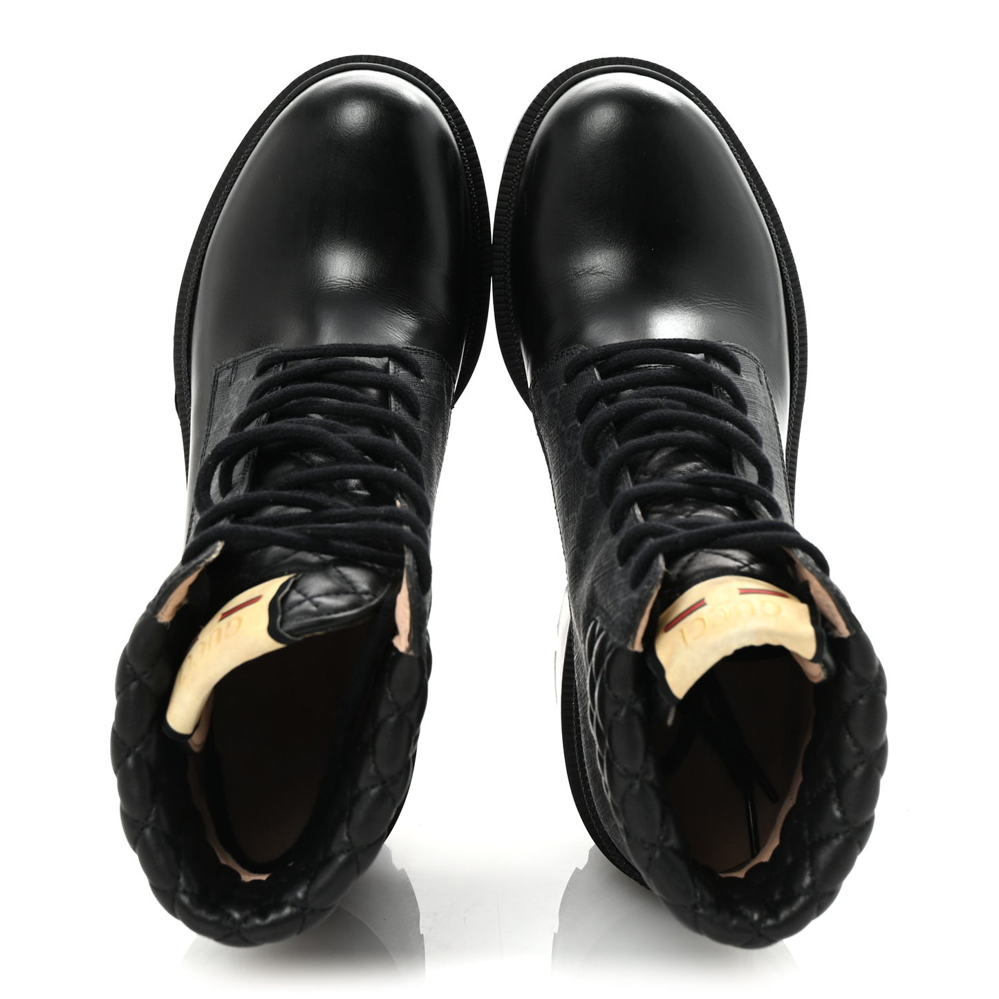 Apollo Calfskin GG Supreme Nappa Samoa Quilted Lace Up Ankle Boots 40.5 Black