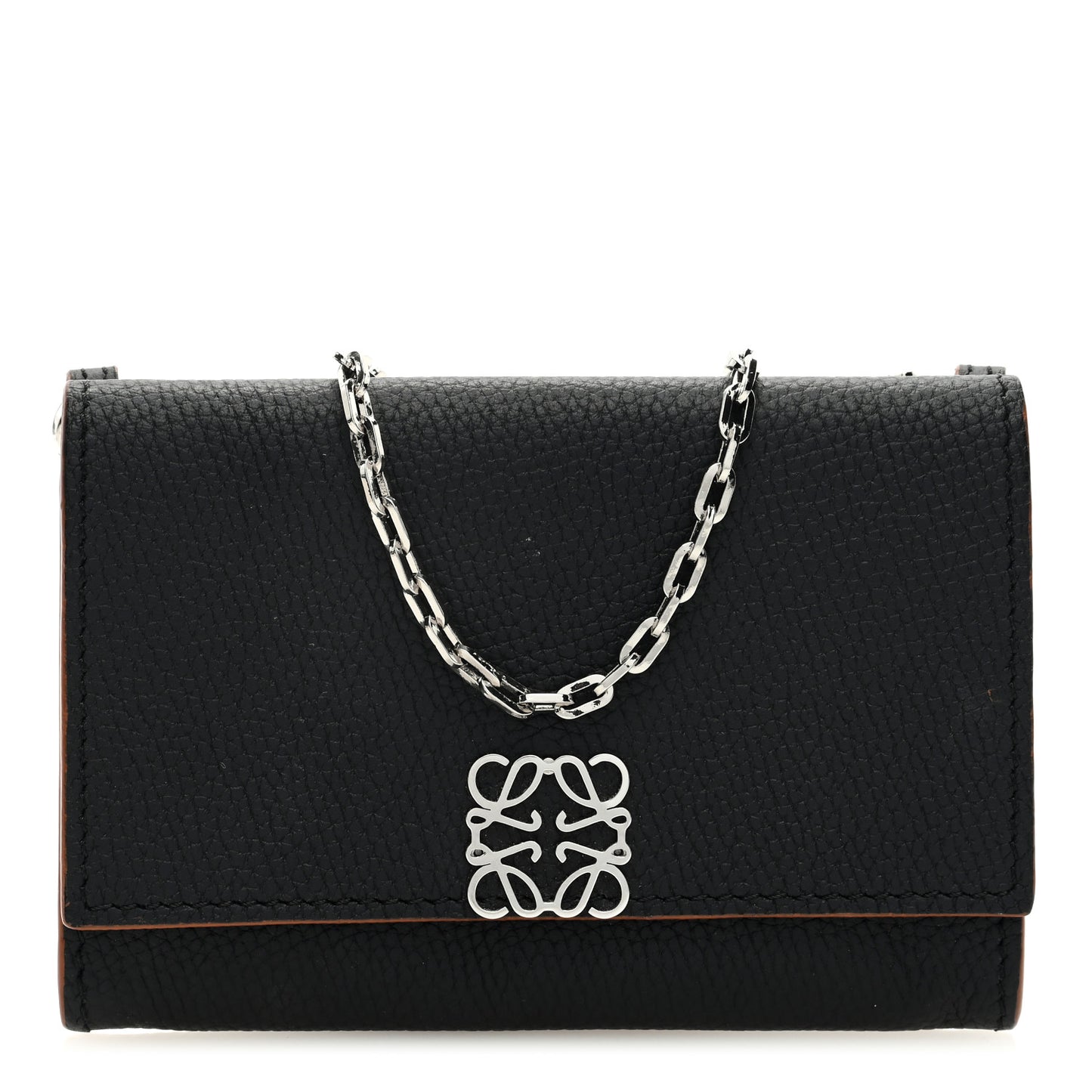 Grained Calfskin Anagram Small Wallet on Chain Black