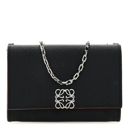 Loewe Grained Calfskin Anagram Small Wallet on Chain Black 1 of 8