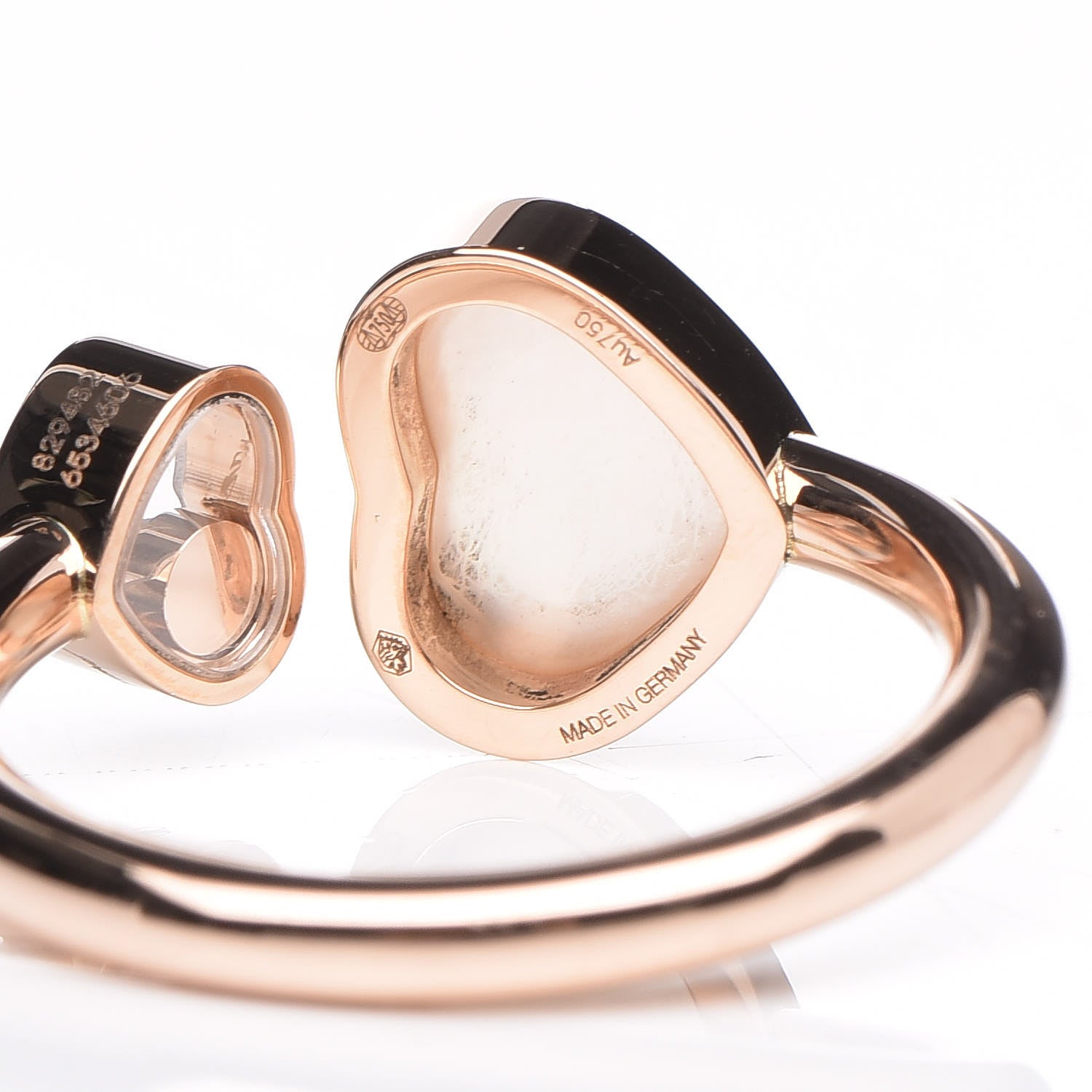 Chopard 18K Rose Gold Diamond Mother of Pearl Happy Hearts Ring 54 7 5 of 7