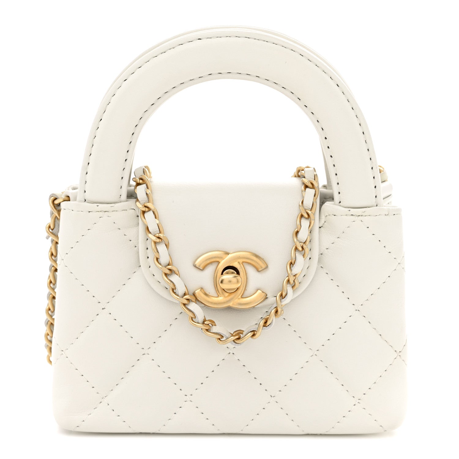 Chanel Shiny Aged Calfskin Quilted Mini Nano Kelly Shopper White 1 of 12