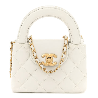 Chanel Shiny Aged Calfskin Quilted Mini Nano Kelly Shopper White 1 of 12