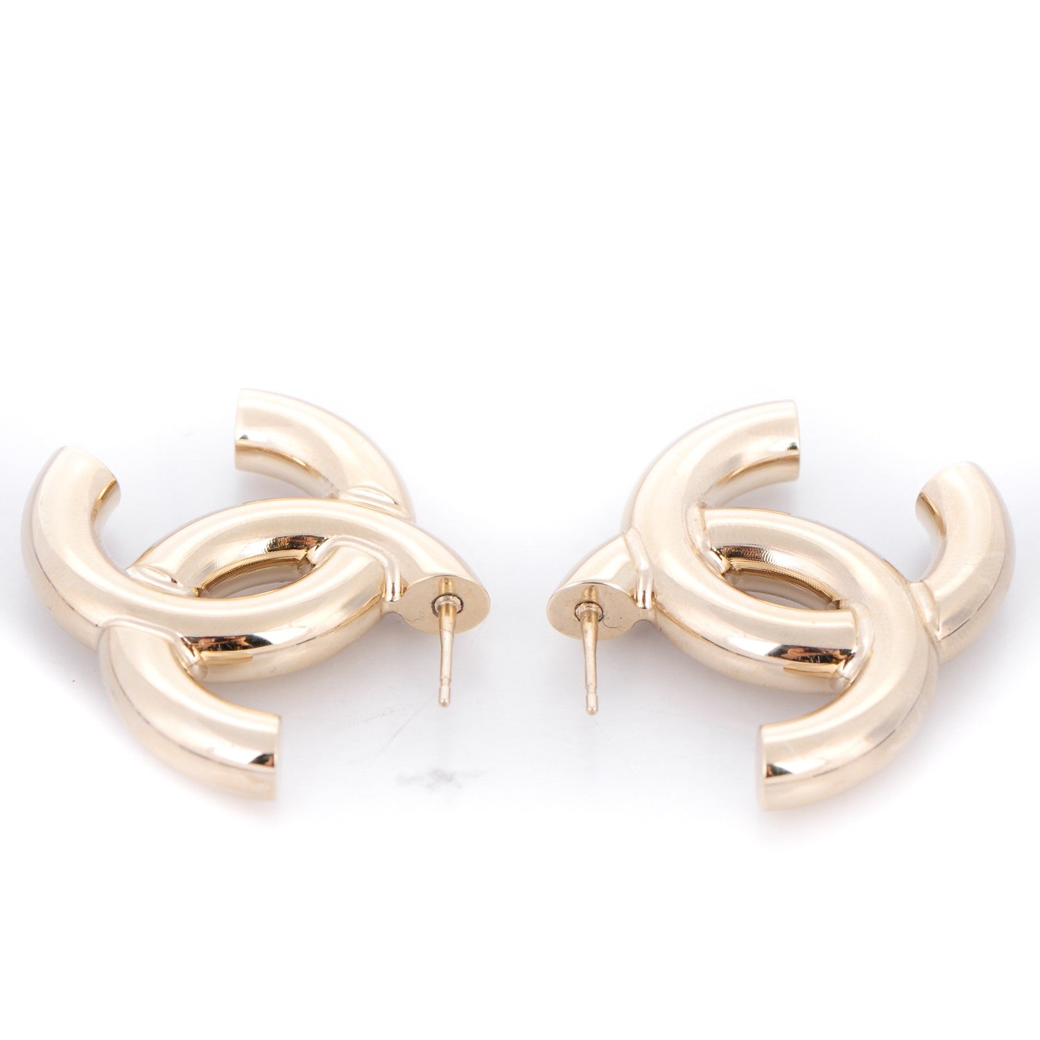 Chanel Metal Large CC Earrings Light Gold 4 of 4