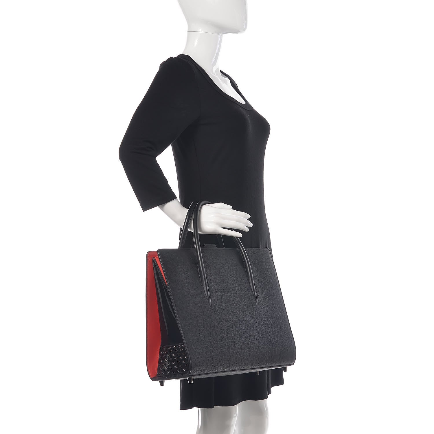 Christian Louboutin Calfskin Patent Studded Large Paloma Black 2 of 14