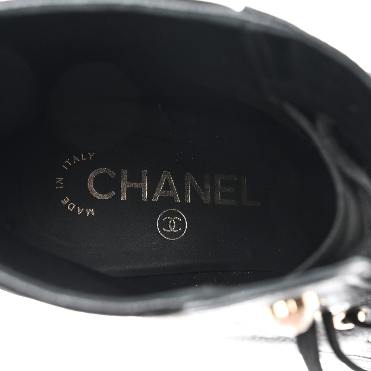Chanel Pearly Calfskin Patent Calfskin Lace Up Combat Boots 38 Black 7 of 9