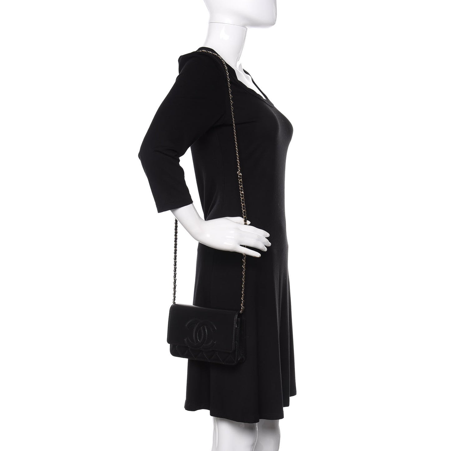 Goatskin Quilted Timeless CC Wallet On Chain WOC Black