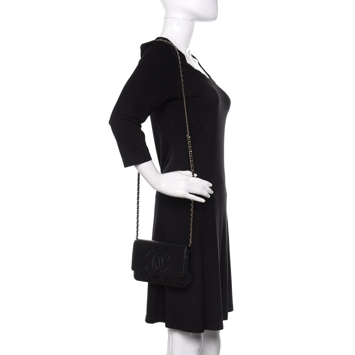Chanel Goatskin Quilted Timeless CC Wallet On Chain WOC Black 2 of 9