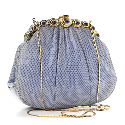 Judith Leiber Lizard Embossed Pleated Evening Bag Blue Grey Gold 3 of 8