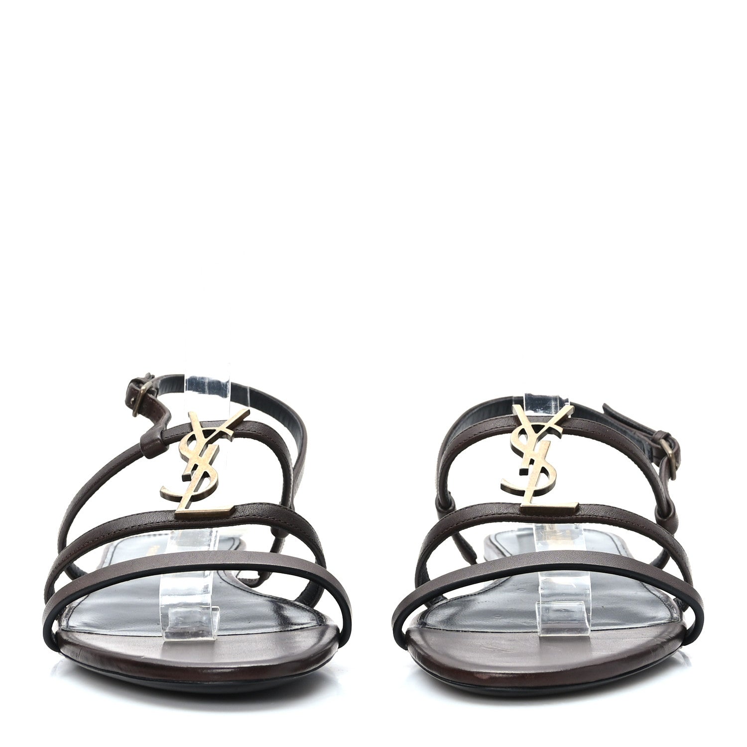 Saint Laurent Calfskin Cassandra Monogram Sandals 39.5 Moro 2 of 9
