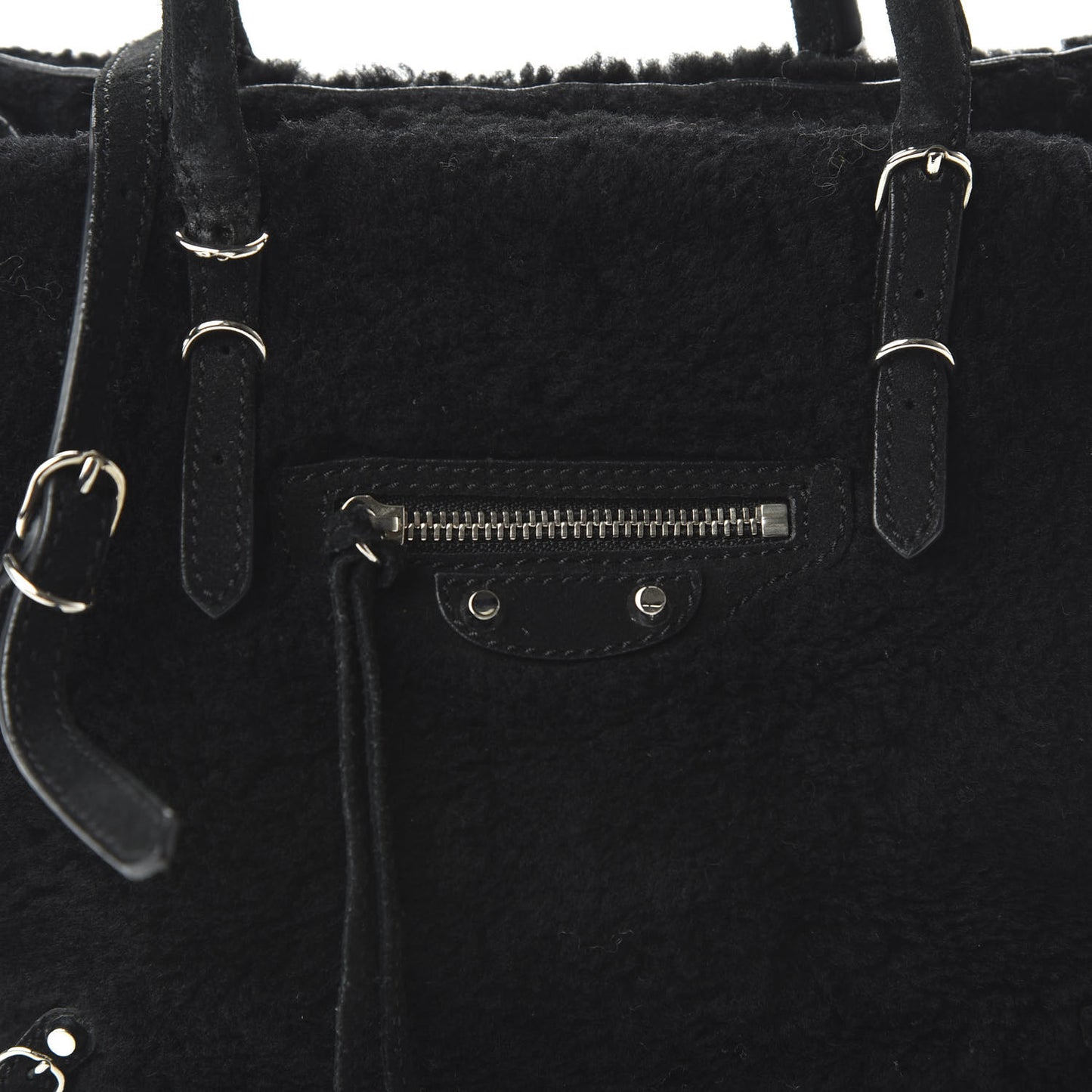 Shearling Suede Classic Silver Hardware Papier Mini A4 Tote Black