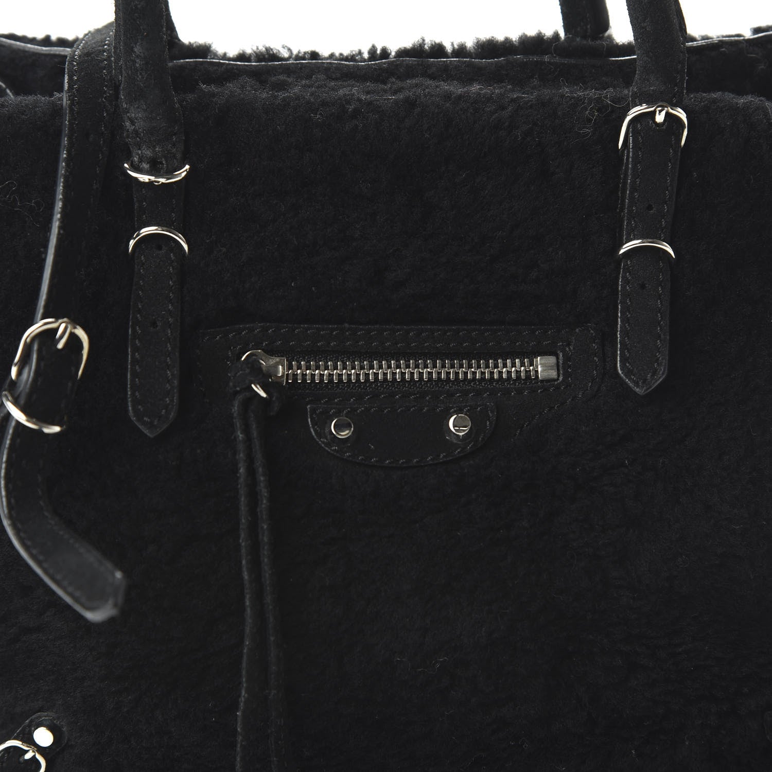 Balenciaga Shearling Suede Classic Silver Hardware Papier Mini A4 Tote Black 10 of 11