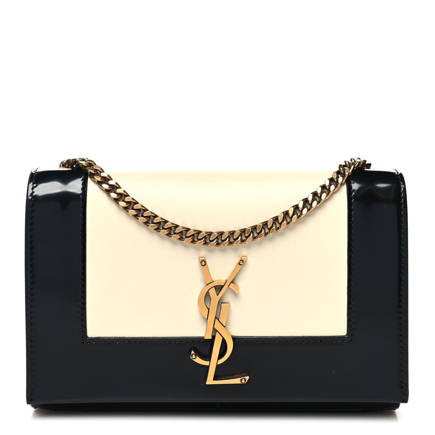 Nappa Patent Calfskin Two-Toned Small Monogram Kate Satchel Alabastro Black