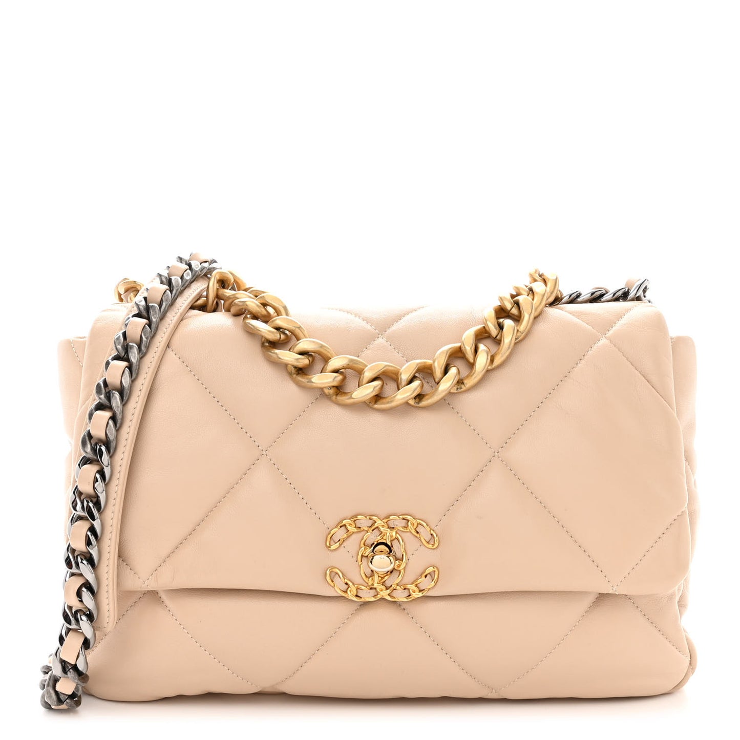 Lambskin Quilted Large Chanel 19 Flap Beige