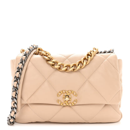 Chanel Lambskin Quilted Large Chanel 19 Flap Beige 1 of 10