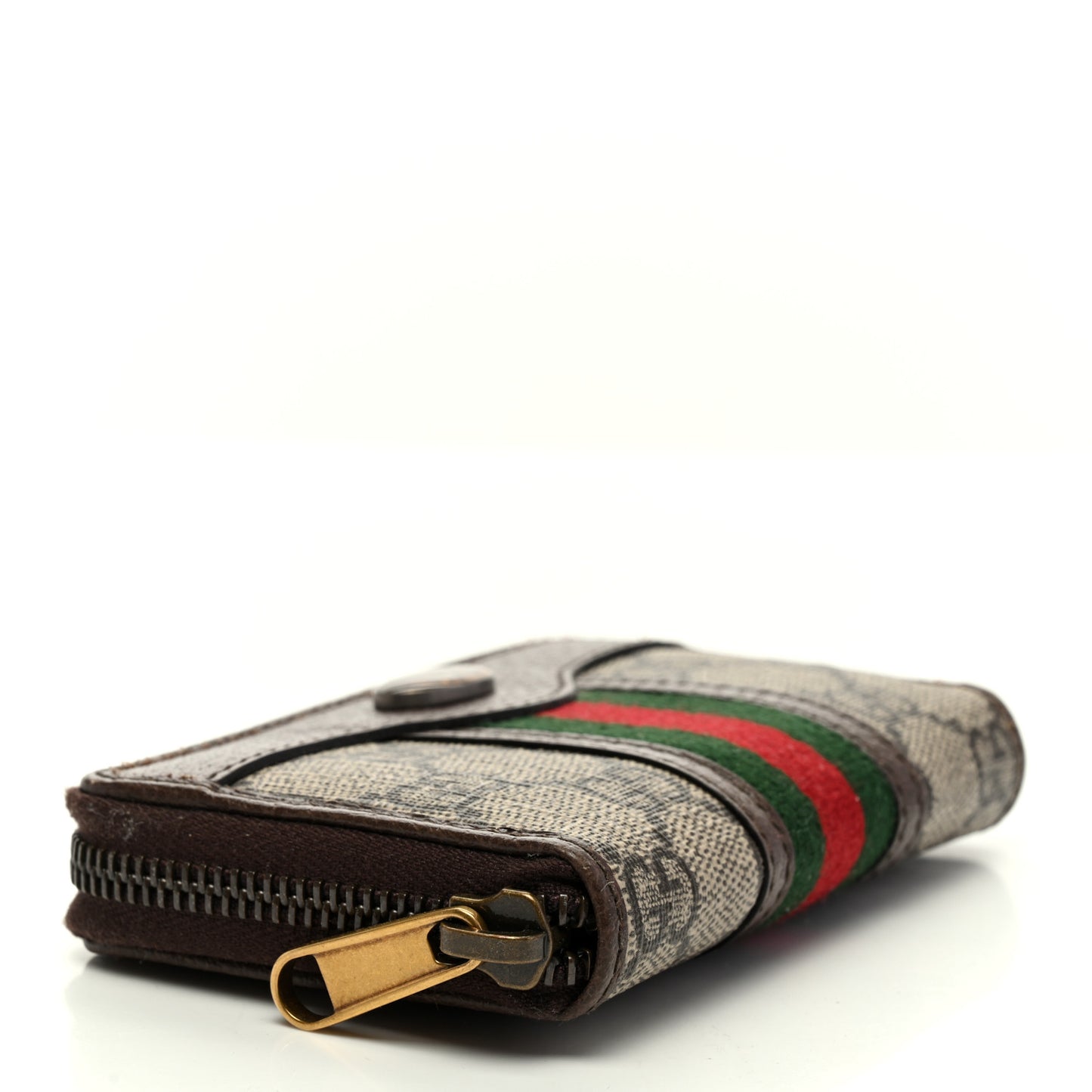 GG Supreme Web Ophidia Zip Around Card Case Brown