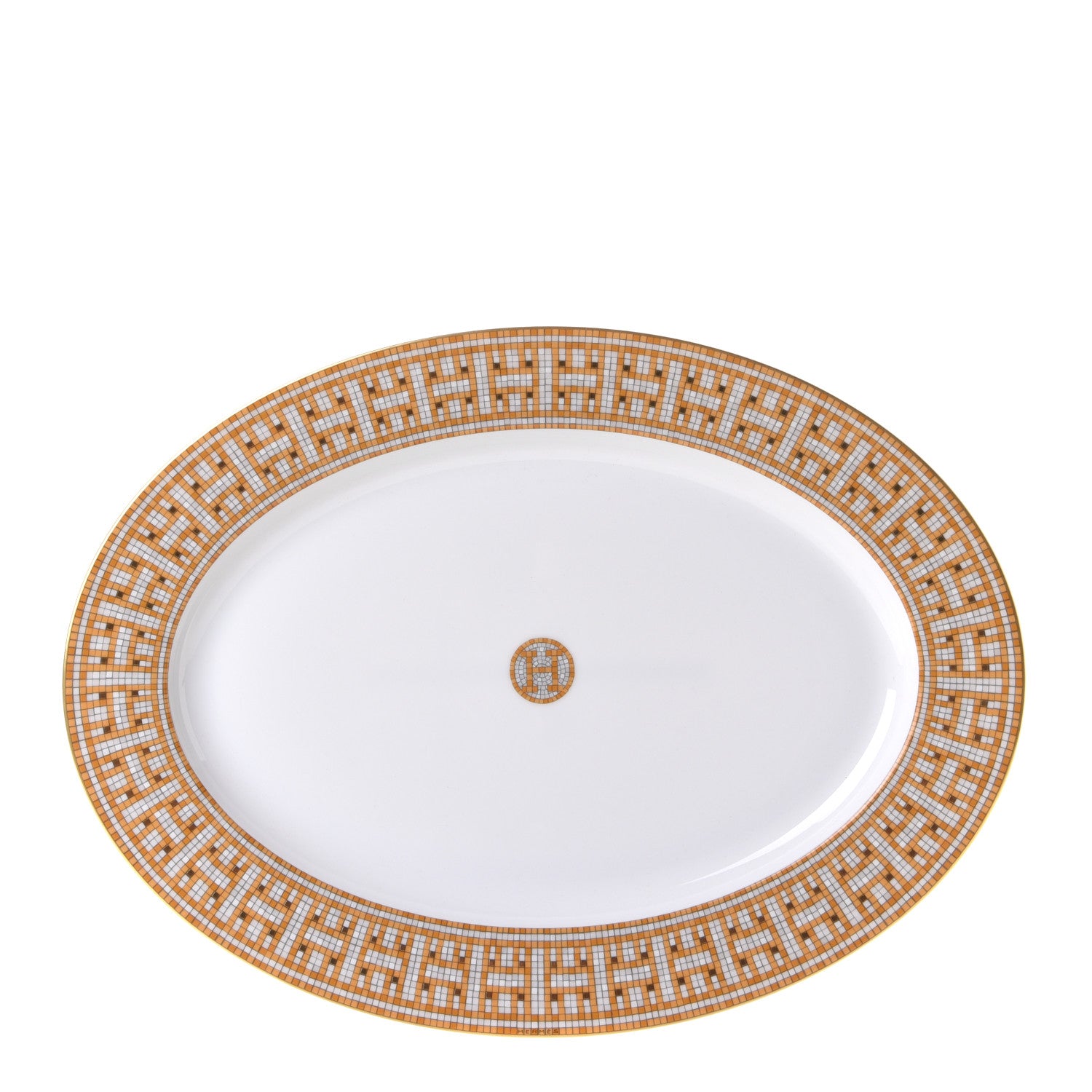 Hermes Porcelain Mosaique Au 24 Small Oval Platter Gold 1 of 4