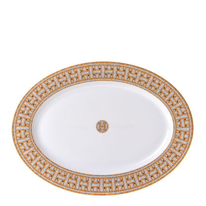 Hermes Porcelain Mosaique Au 24 Small Oval Platter Gold 1 of 4