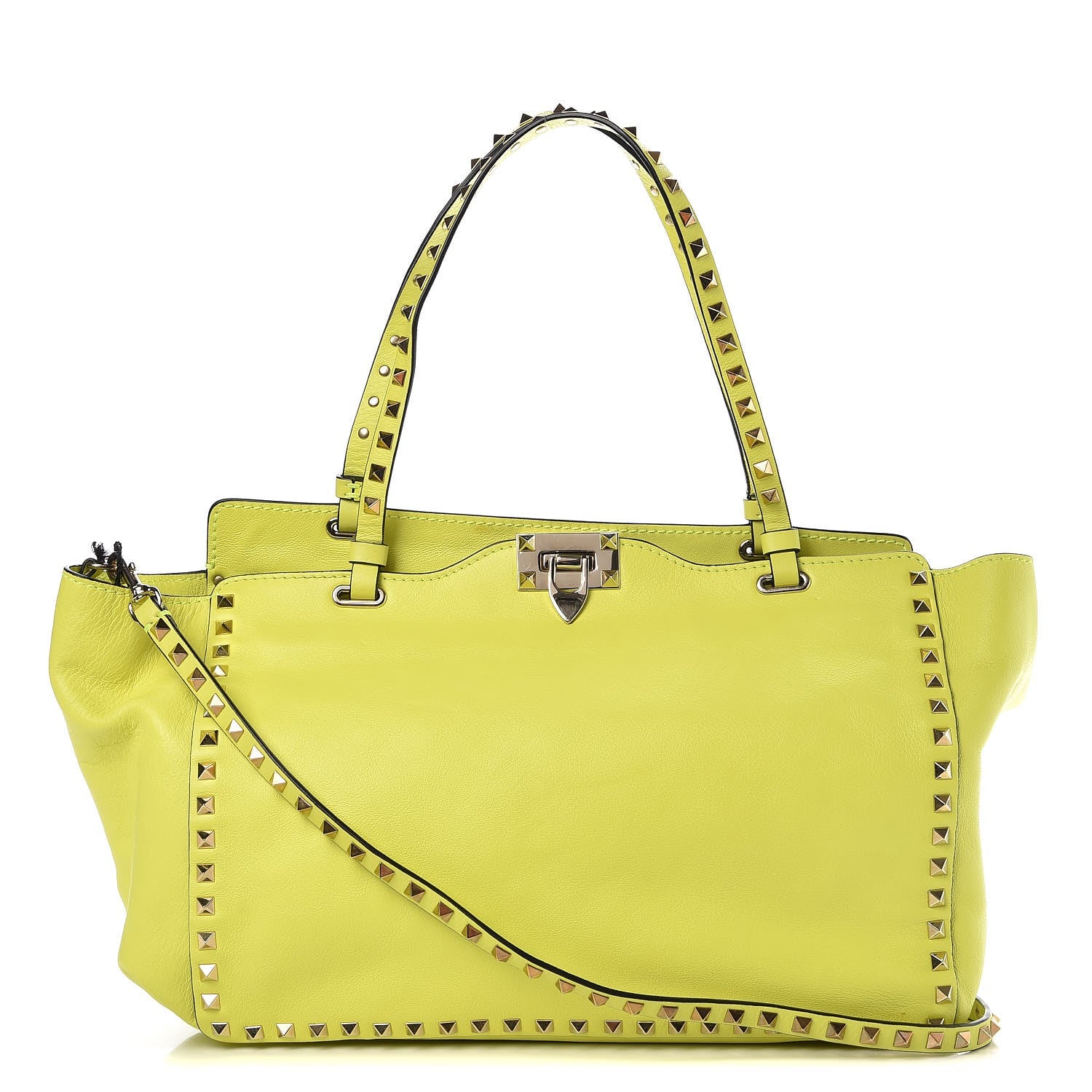Valentino Garavani Vitello Medium Rockstud Tote Yellow Fluo 1 of 10
