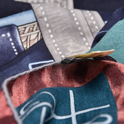 Hermes Cashmere Silk Selle d'Officier En Grande Tenue Shawl 140 Marine Petrole Ciel 7 of 8