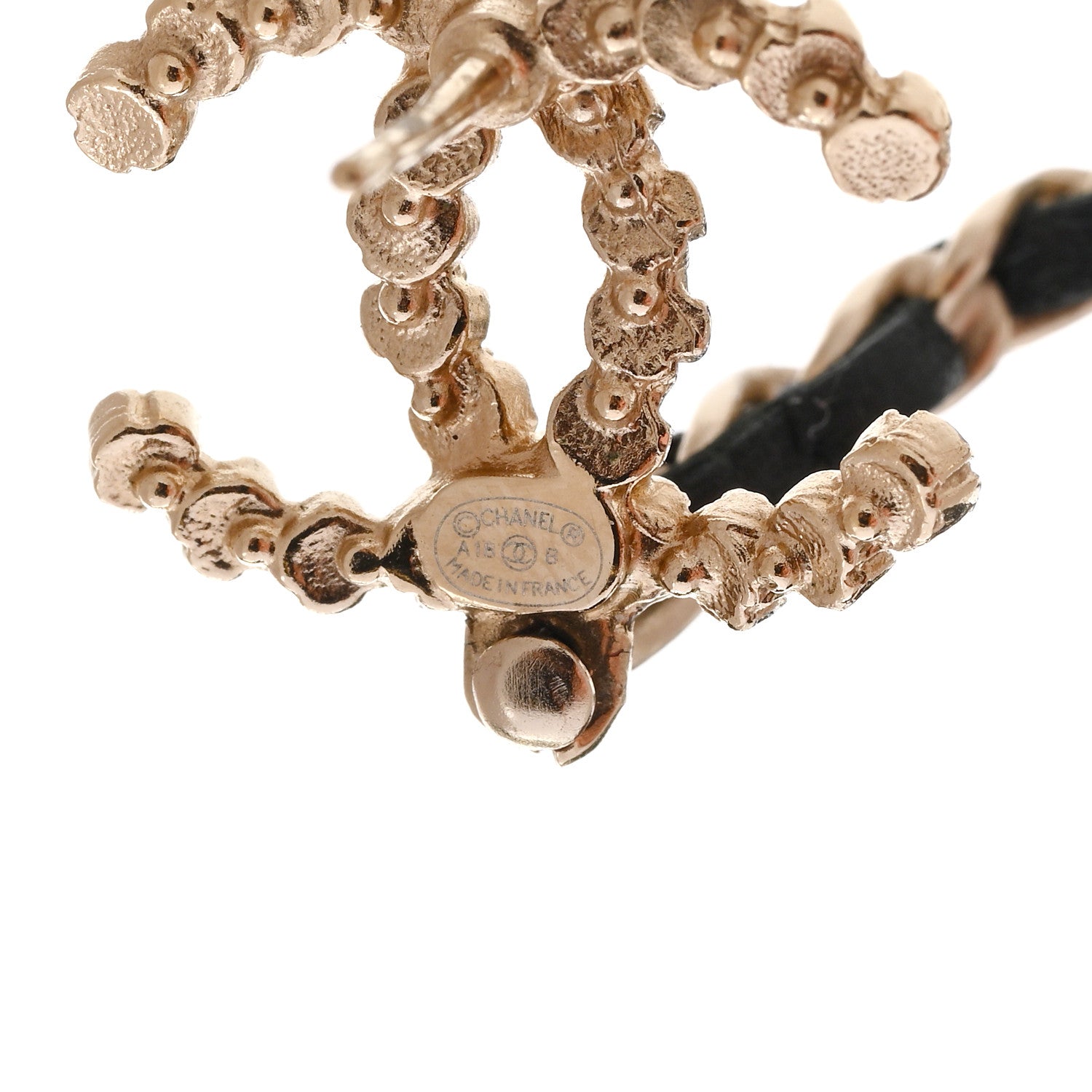 Chanel Lambskin Pearl Crystal CC Chain Hoop Earrings Gold Black 4 of 4