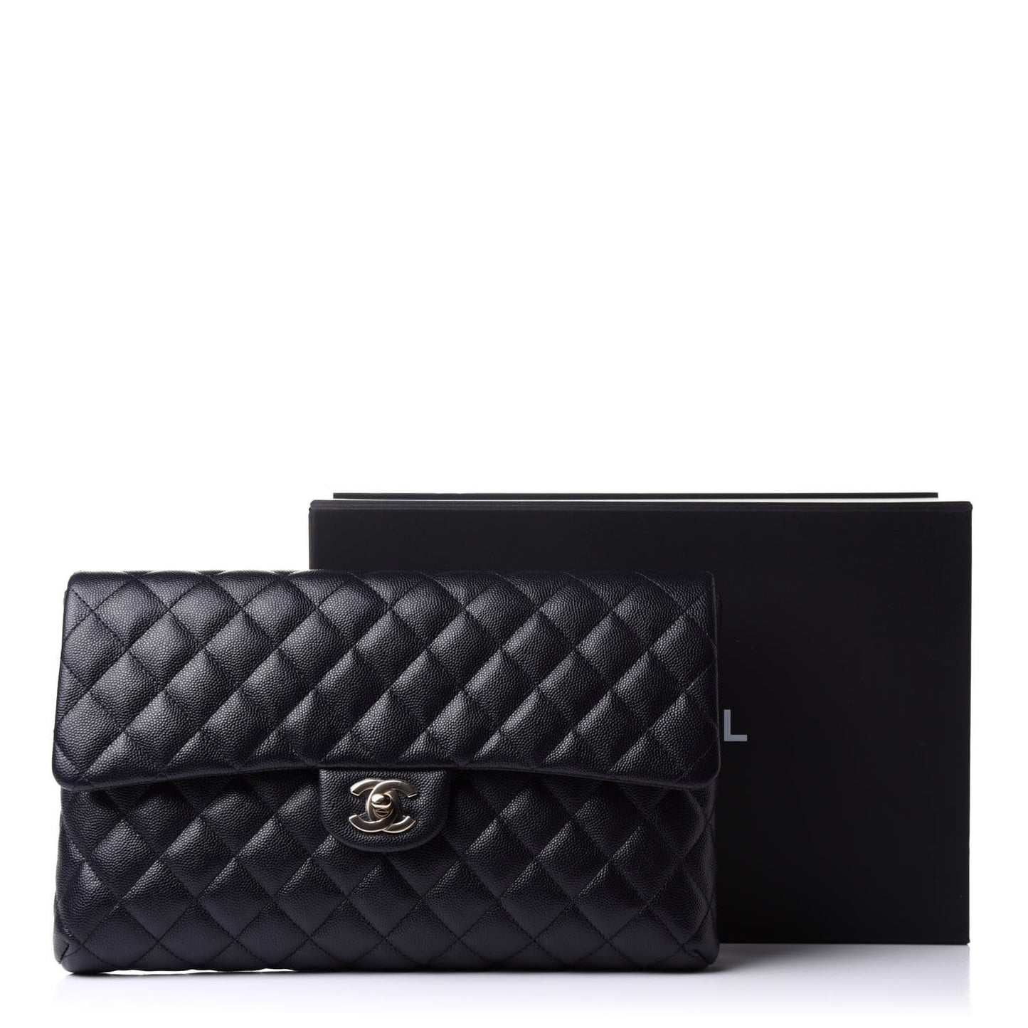 Caviar Quilted Flap Clutch Navy