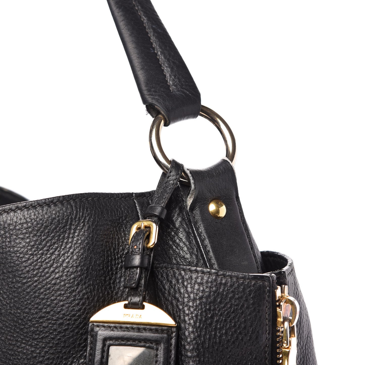 Vitello Daino Side Zip Pocket Hobo Black