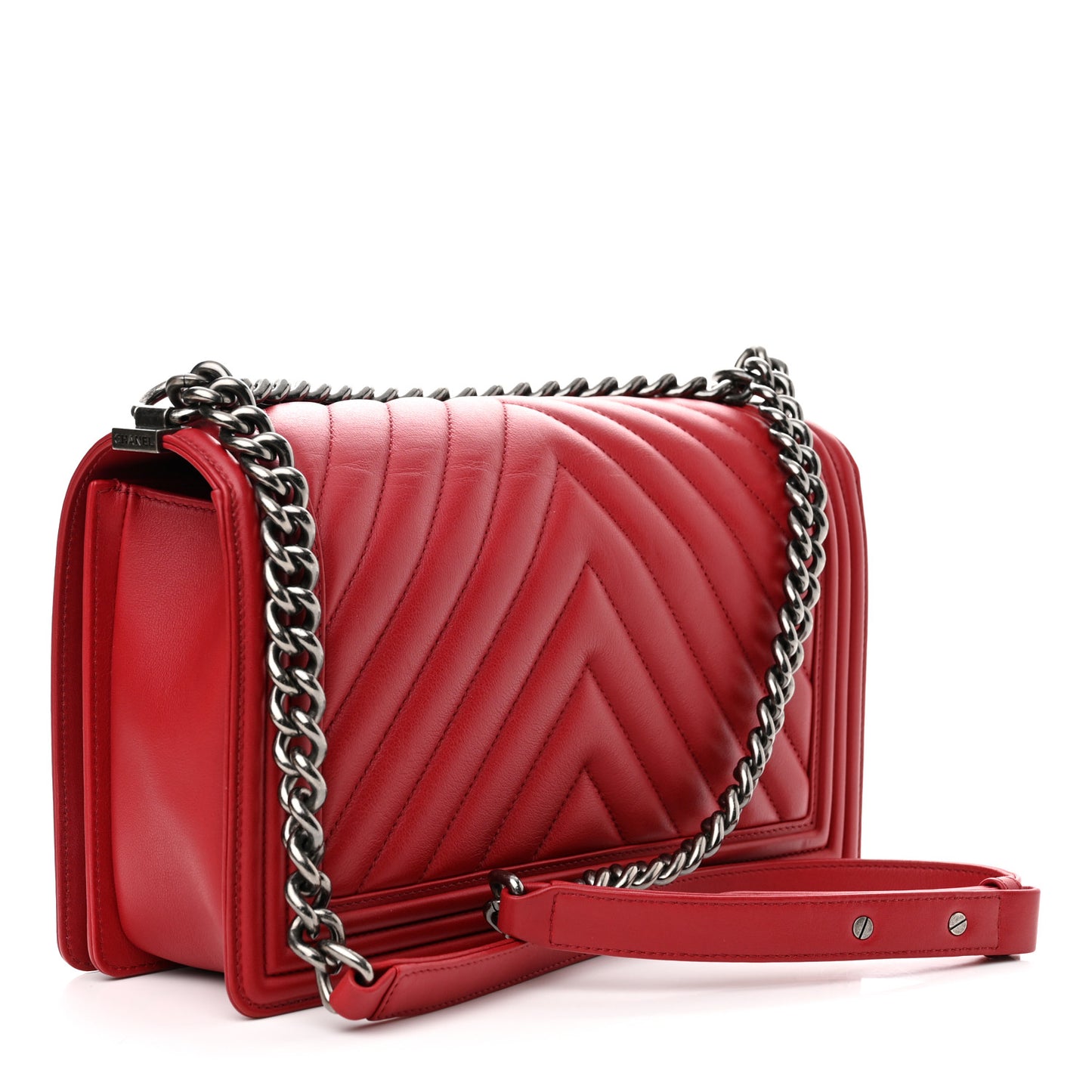 Calfskin Chevron Quilted New Medium Boy Flap Dark Red