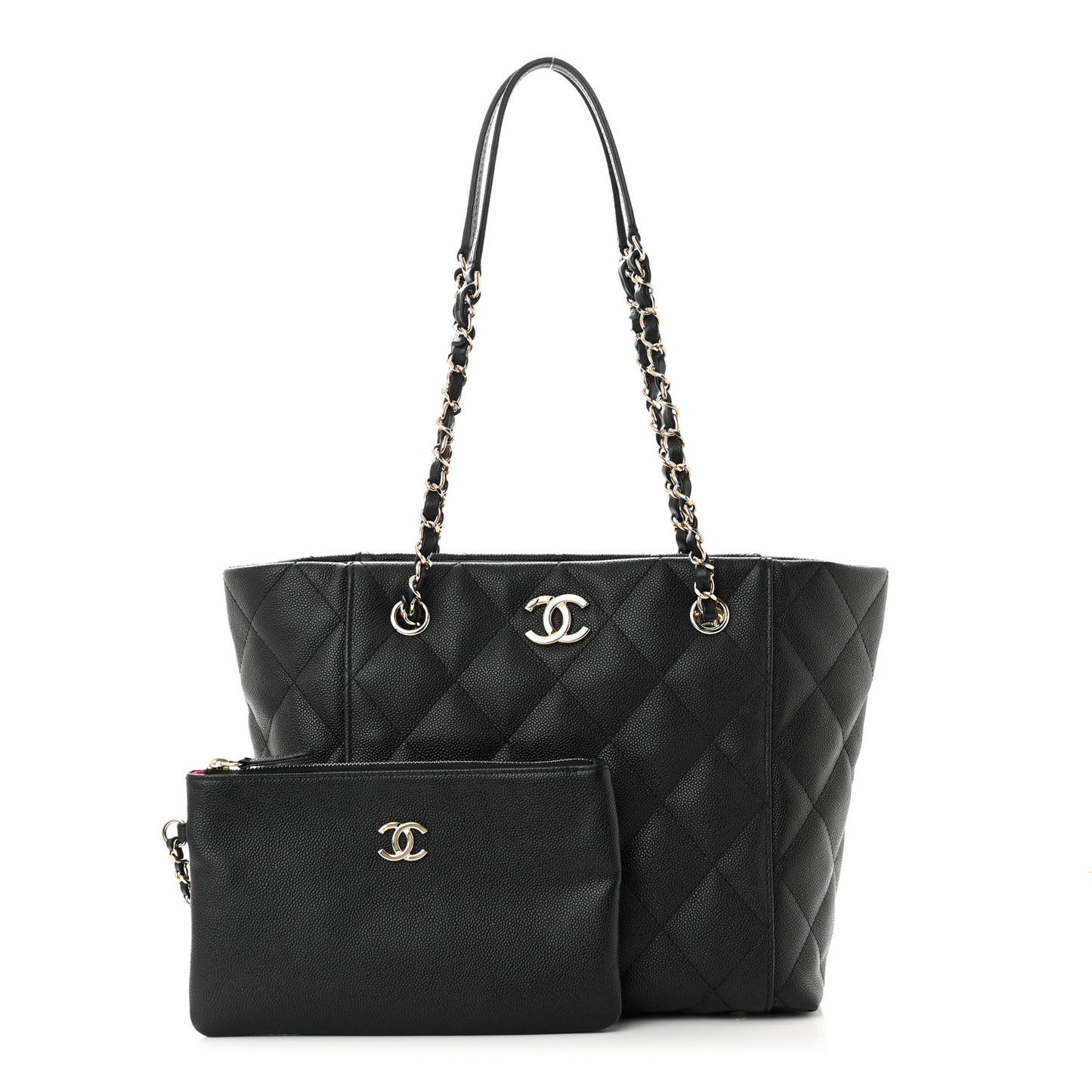 Caviar Quilted Small Shopping Tote Black