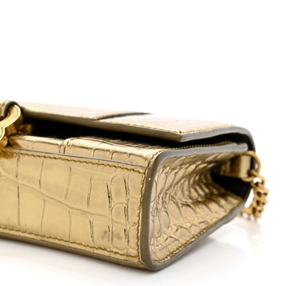 Balenciaga Metallic Calfskin Crocodile Embossed Hourglass Chain Bag Gold 10 of 11