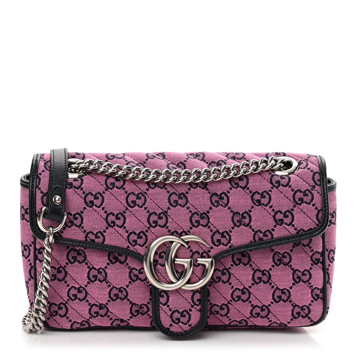 Gucci Monogram Multicolor Matelasse Diagonal Small GG Marmont Shoulder Bag Pink Blue 1 of 10