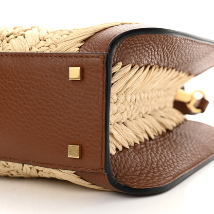 Valentino Garavani Raffia Calfskin Small Vlogo Signature Tote Natural Saddle Brown 9 of 11
