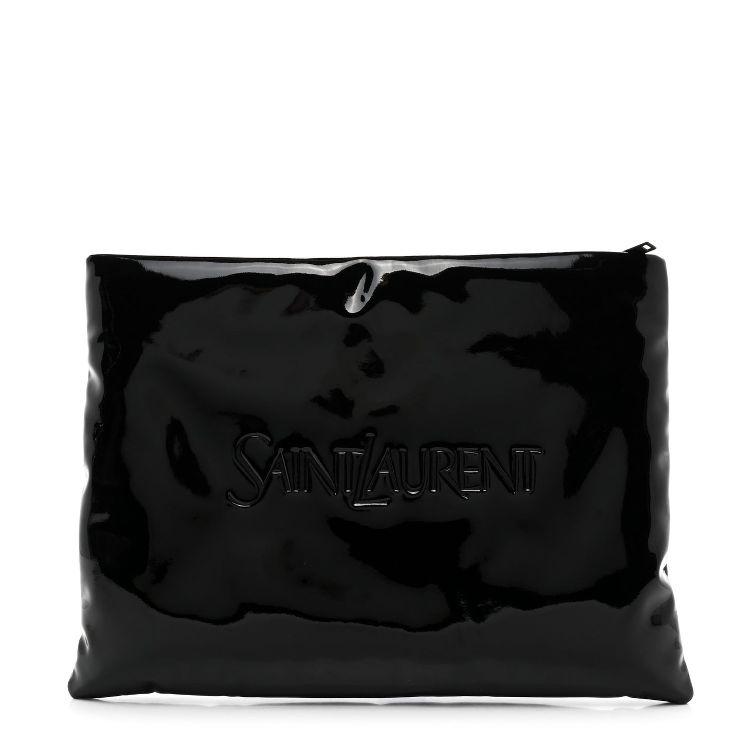 Patent Calfskin Large Puffy Pouch Black