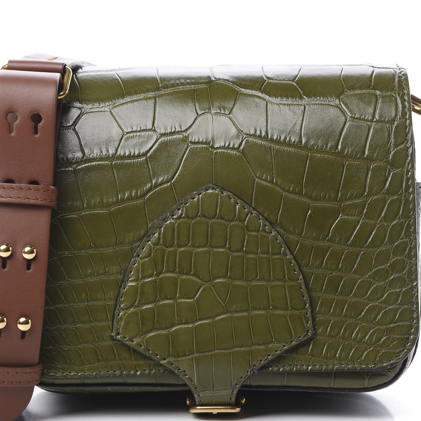 Alligator Square Satchel Dark Antique Green