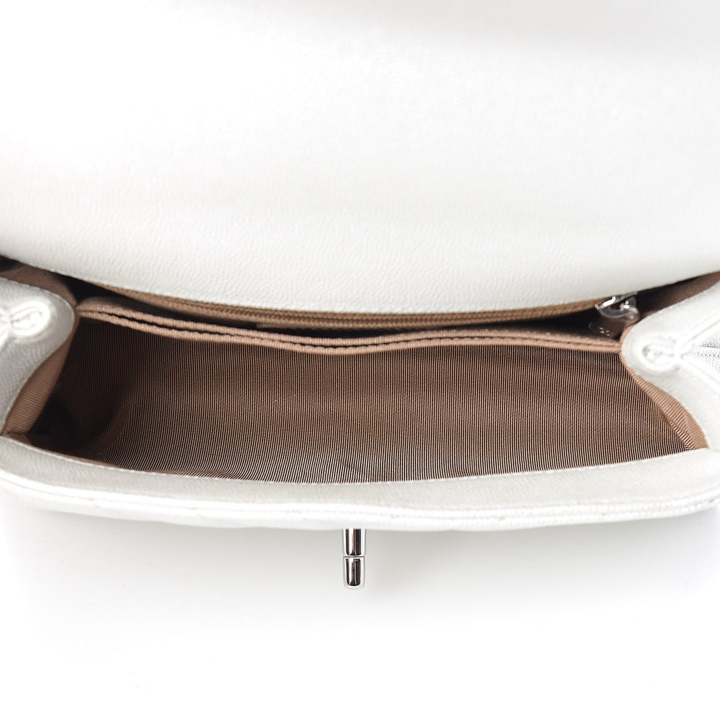 Iridescent Caviar Chevron Quilted Mini Coco Handle Flap White