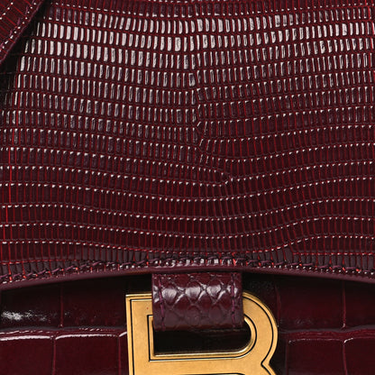 Balenciaga Calfskin Crocodile Lizard Embossed XS Patchwork Hourglass Top Handle Bag Burgundy 9 of 11