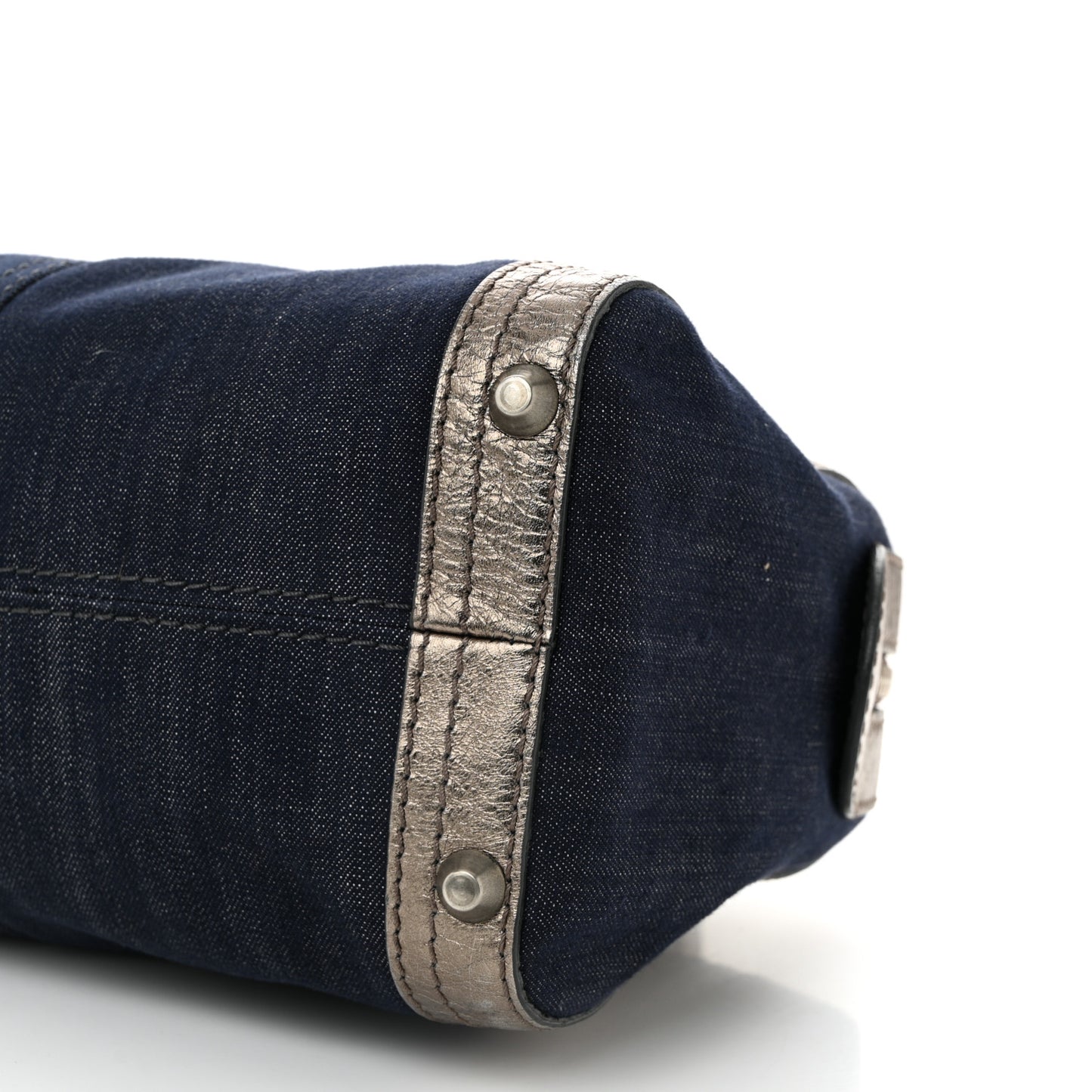 Metallic Calfskin Top Handle Bag Blue Silver
