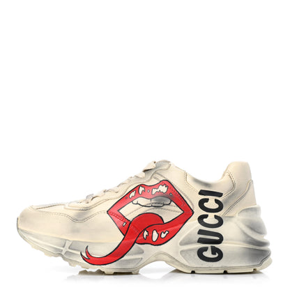 Gucci Calfskin Mouth Print Womens Rhyton Sneakers 35.5 Ivory 1 of 8