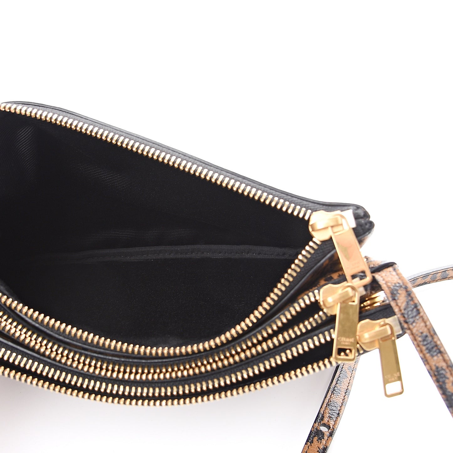 Goatskin Leopard Printed Small Trio Crossbody Bag Brown Black