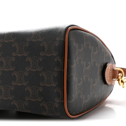 Celine Triomphe Canvas Calfskin Small Boston Bag Tan 9 of 12