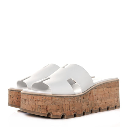 Hermes Calfskin Cork Eze 30 Sandals 38 White 3 of 9