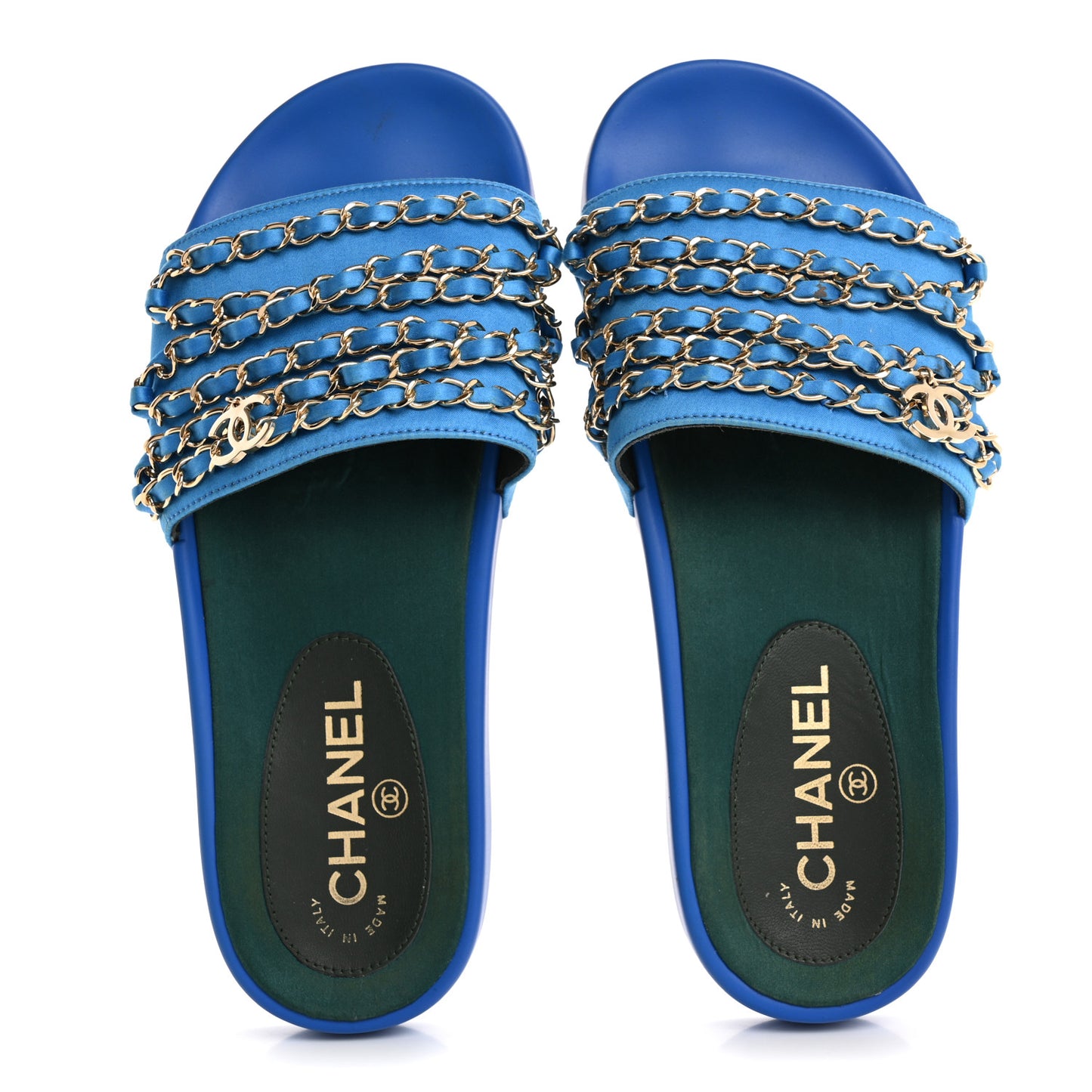 Canvas Chain Flat Sandals 37 Bright Blue