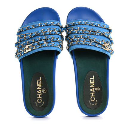 Chanel Canvas Chain Flat Sandals 37 Bright Blue 2 of 11