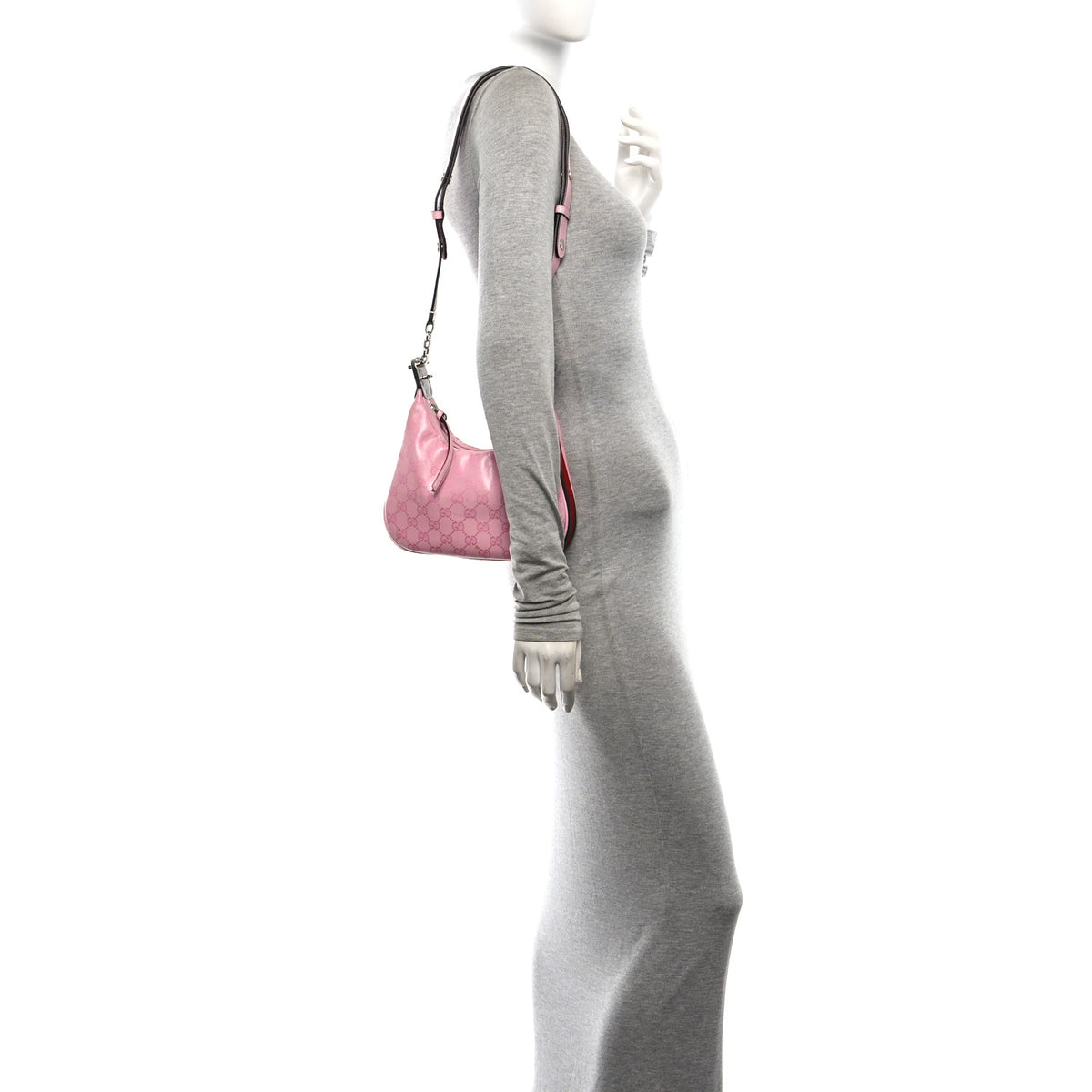 GG Crystal Coated Canvas Monogram Web Small Attache Shoulder Bag Pink