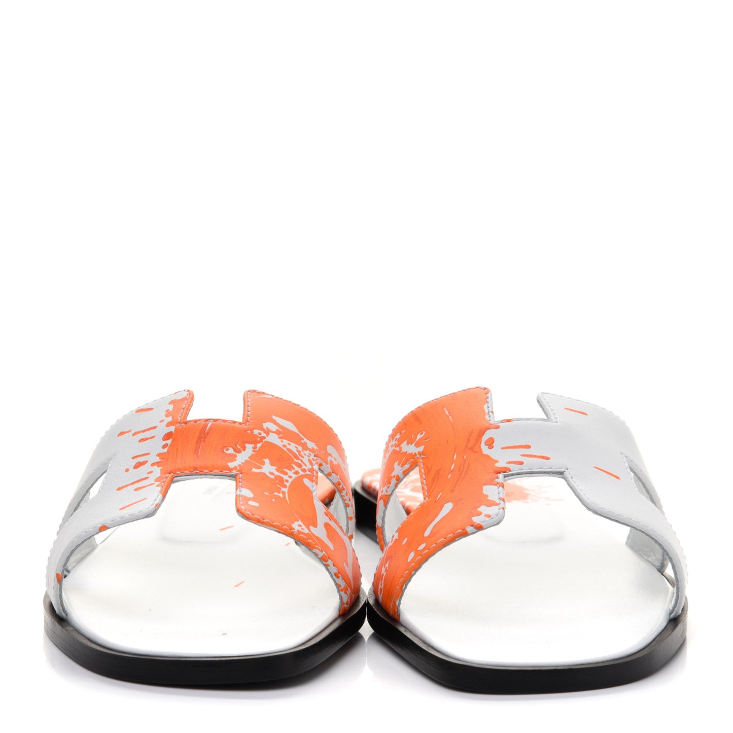 Calfskin Printed Peinture Fraiche Oran Sandals 37 White Orange