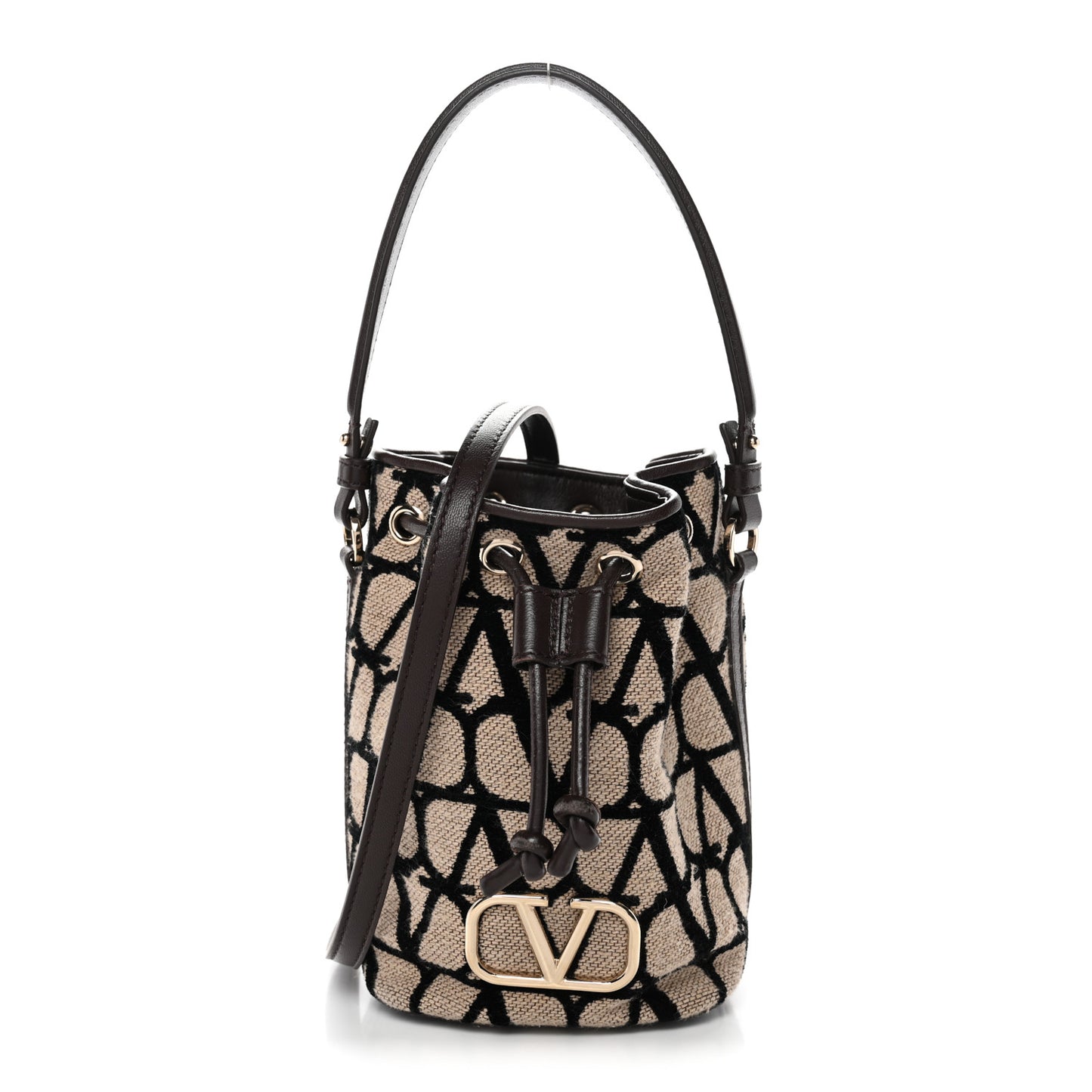 Toile Iconographe Nappa Mini Vlogo Signature Bucket Bag Naturale Black Fondant