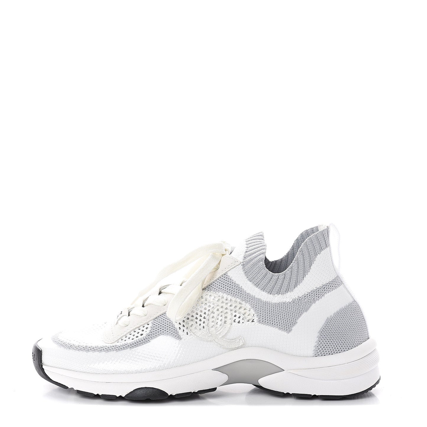 Fabric Suede Calfskin Stretch CC Sneakers 38 White Grey